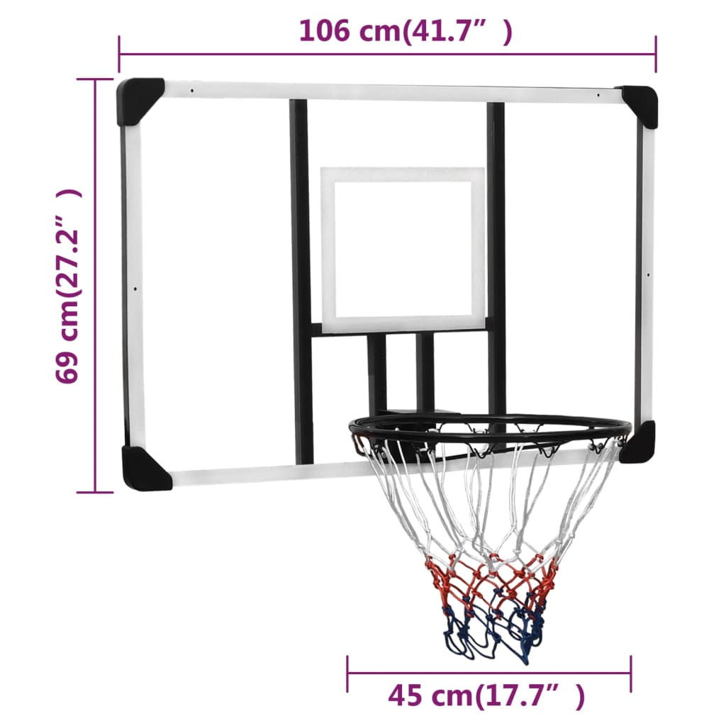 vidaXL Basketballkorb Transparent 106x69x3 cm Polycarbonat