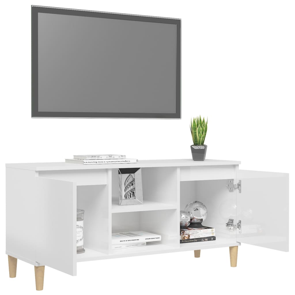 vidaXL TV-Schrank mit Massivholz-Beinen Hochglanz-Weiß 103,5x35x50 cm