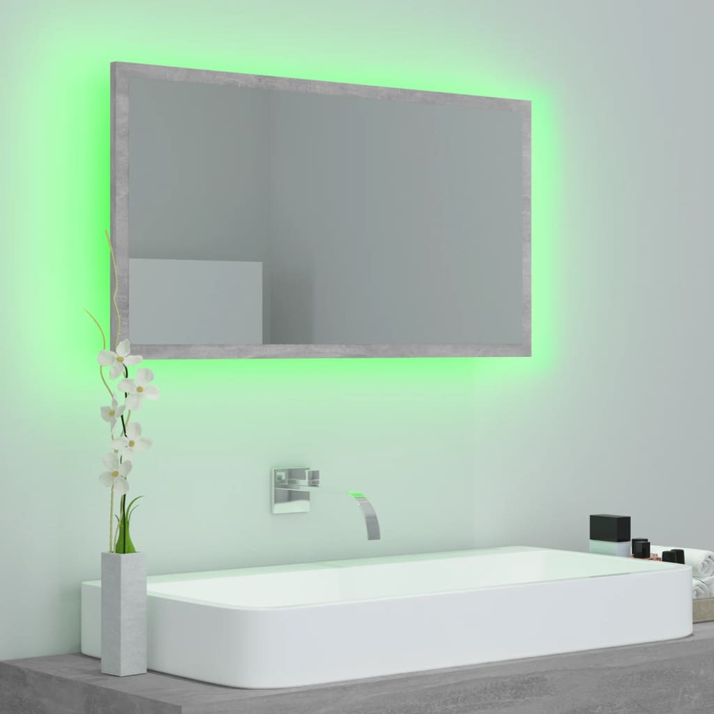 vidaXL LED-Badspiegel Betongrau 80x8,5x37 cm Acryl