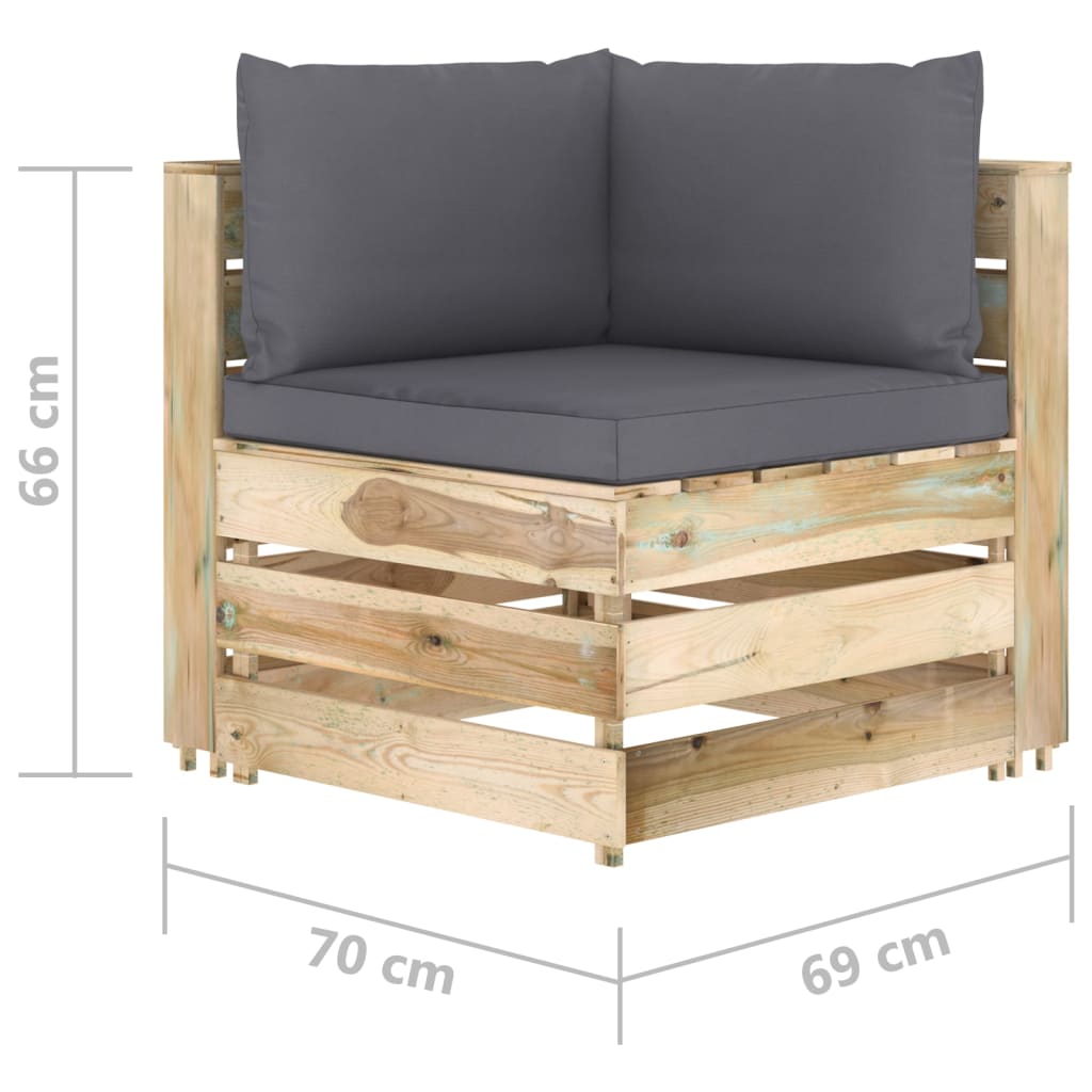 vidaXL 10-tlg. Garten-Lounge-Set mit Kissen Grün Imprägniertes Holz