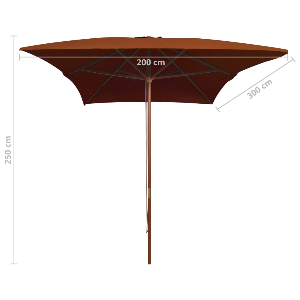 vidaXL Sonnenschirm mit Holzmast Terrakotta-Rot 200x300 cm
