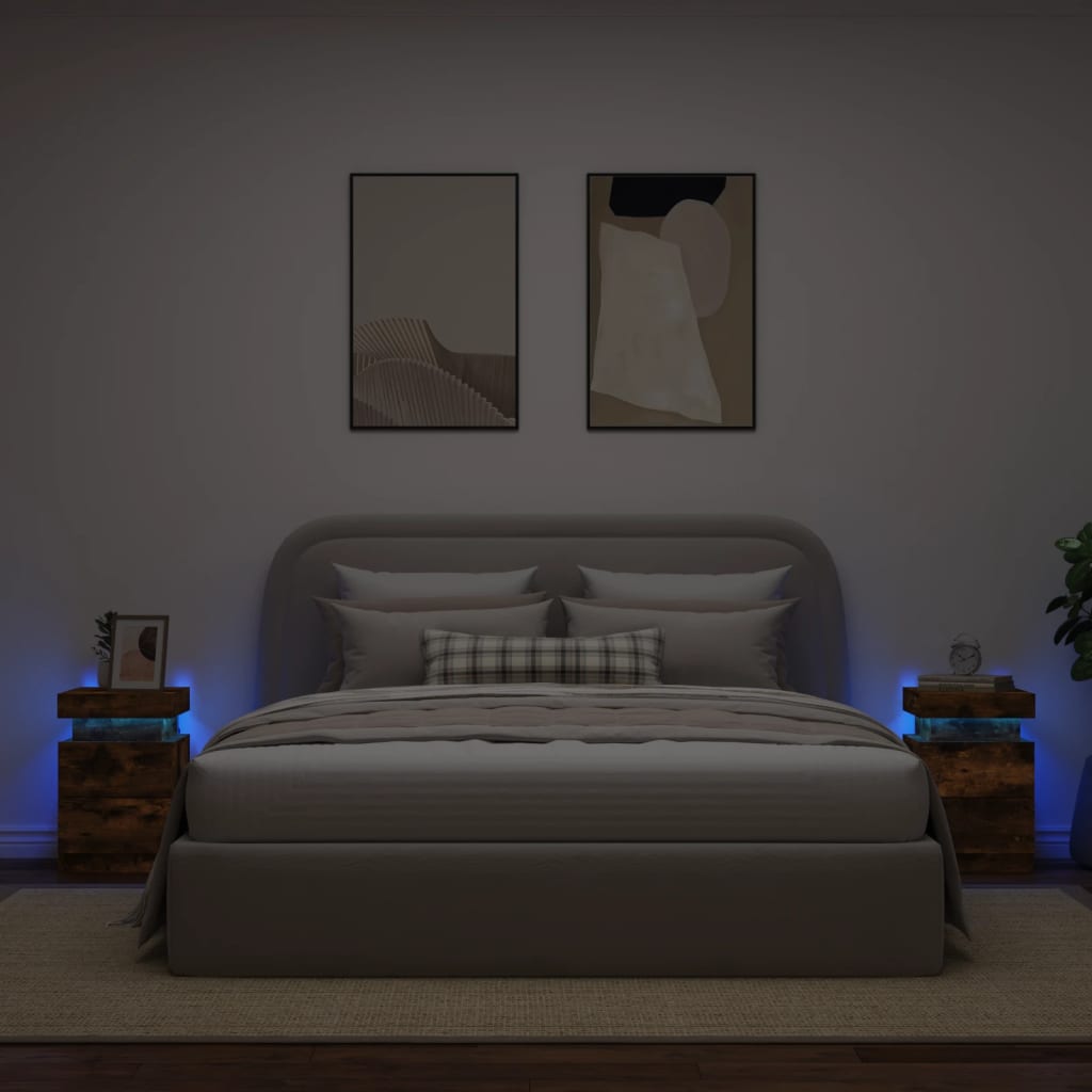 vidaXL Nachttische mit LED-Leuchten 2 Stk. Räuchereiche 35x39x55 cm