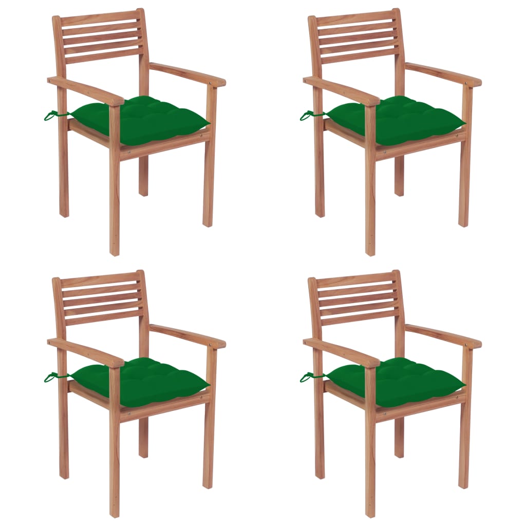 vidaXL Gartenstühle 4 Stk. mit Grünen Kissen Massivholz Teak