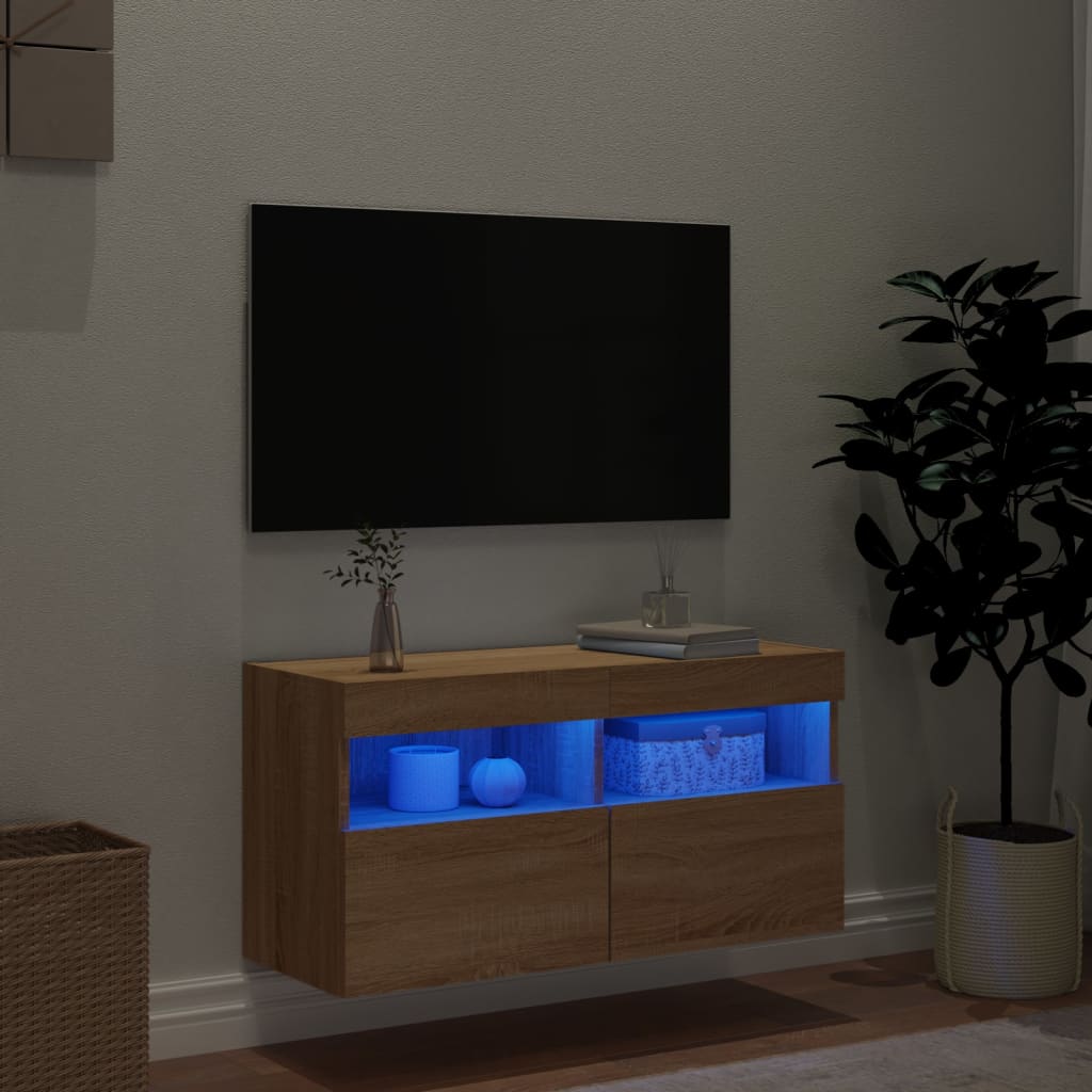 vidaXL TV-Wandschrank mit LED-Leuchten Sonoma-Eiche 80x30x40 cm