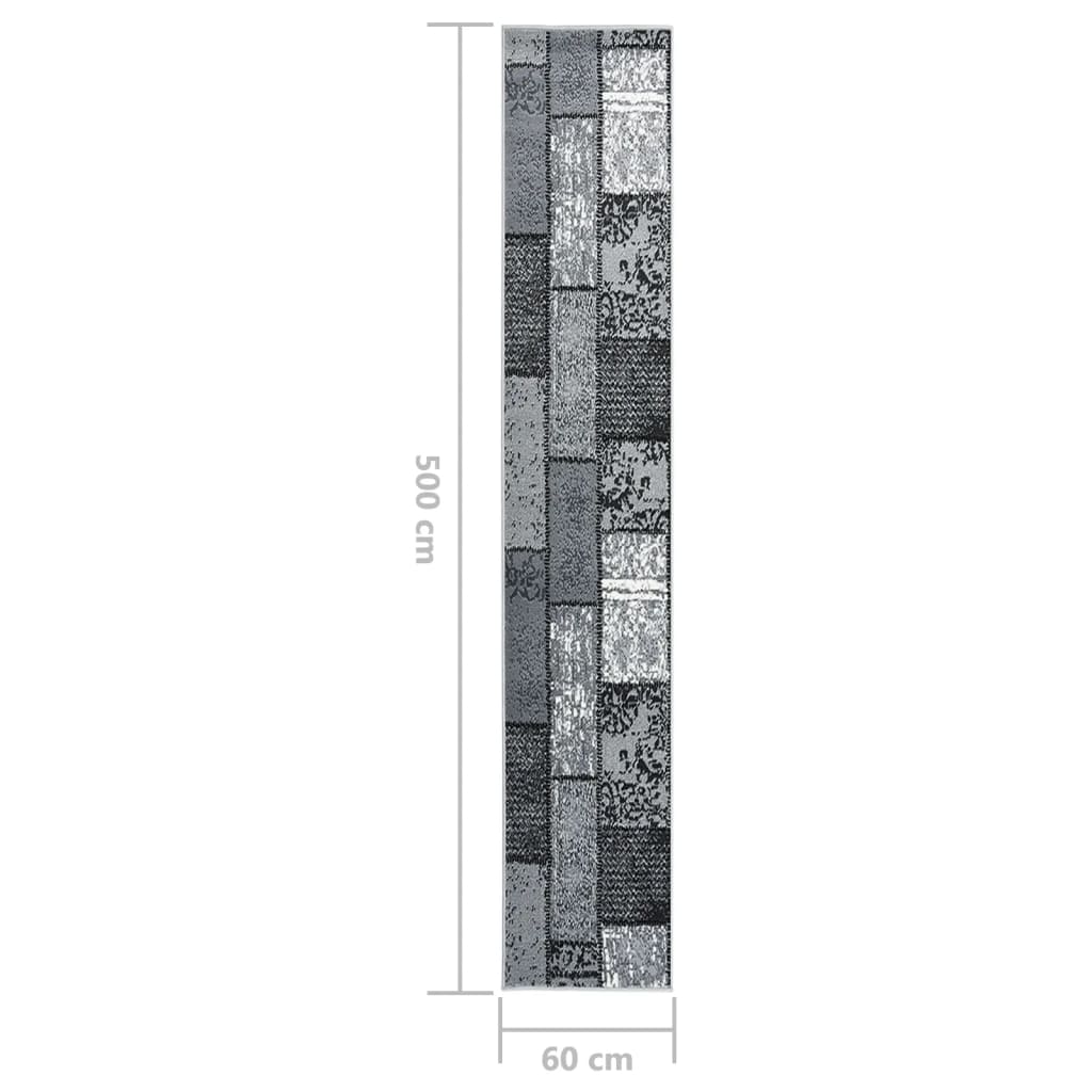 vidaXL Teppichläufer BCF Grau mit Blockmuster 60x500 cm