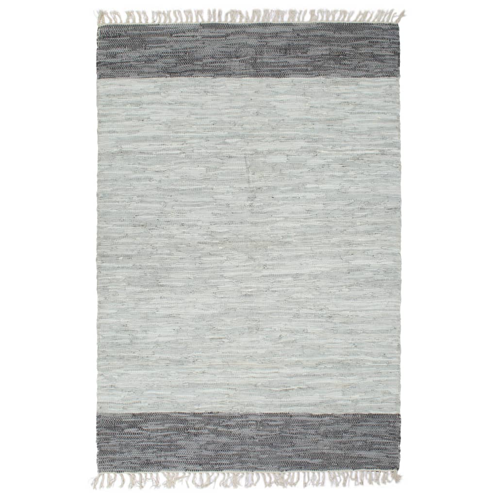 vidaXL Handgewebter Chindi-Teppich Leder 120x170 cm Grau