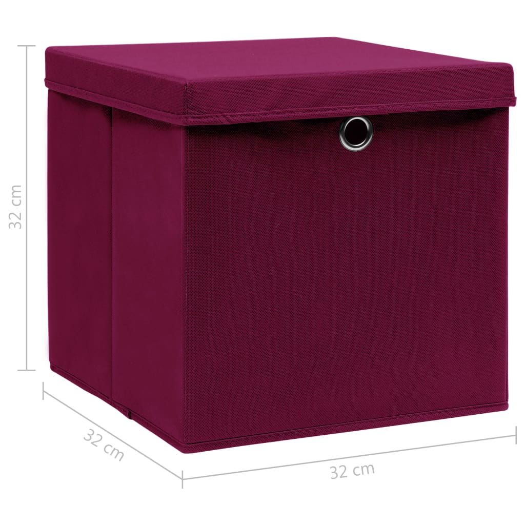 vidaXL Aufbewahrungsboxen mit Deckeln 10 Stk. Dunkelrot 32x32x32cm