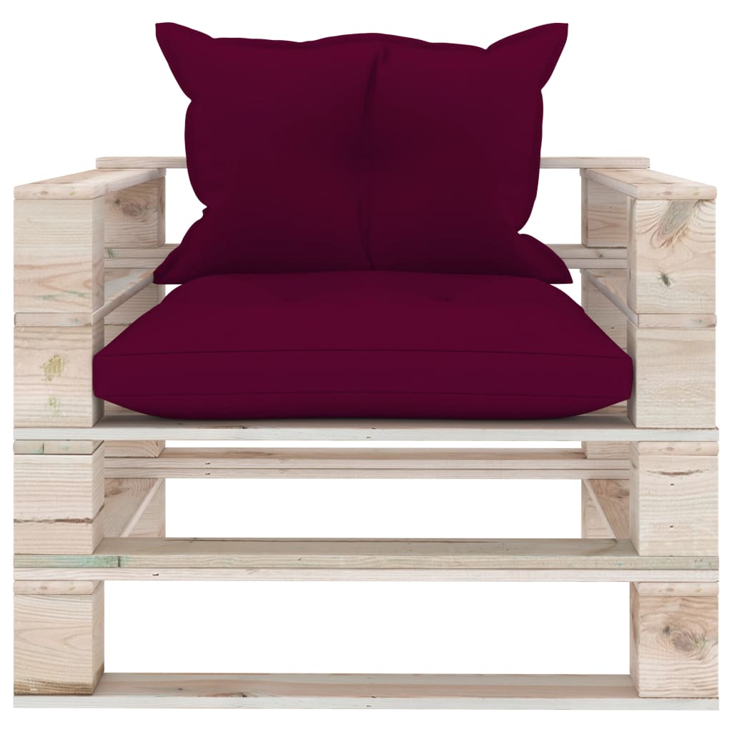 vidaXL Outdoor-Sofa Paletten mit Kissen in Weinrot Kiefernholz