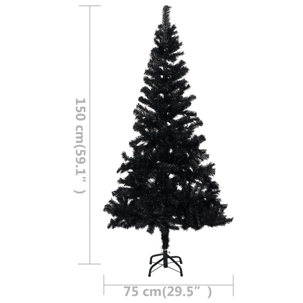 vidaXL Künstlicher Weihnachtsbaum Beleuchtung & Ständer Schwarz 150 cm