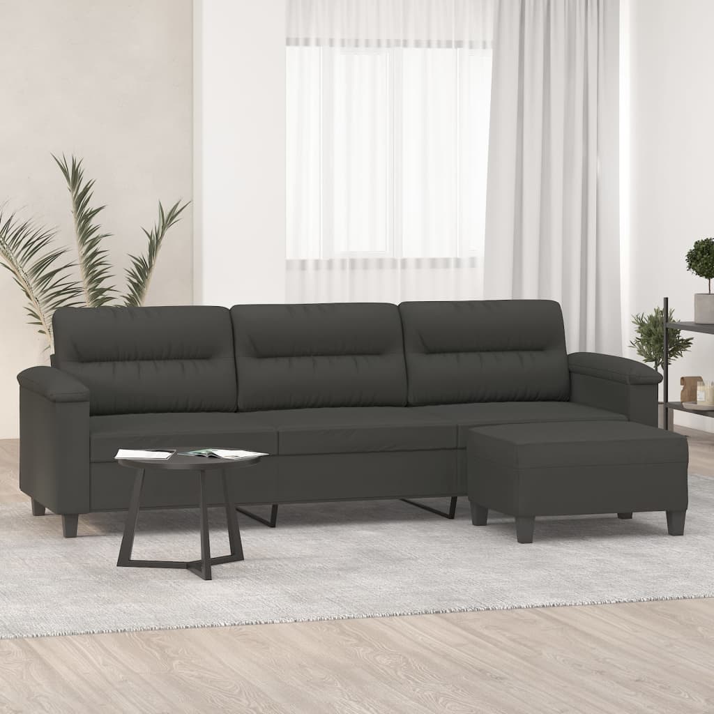 vidaXL 3-Sitzer-Sofa mit Hocker Dunkelgrau 210 cm Mikrofasergewebe