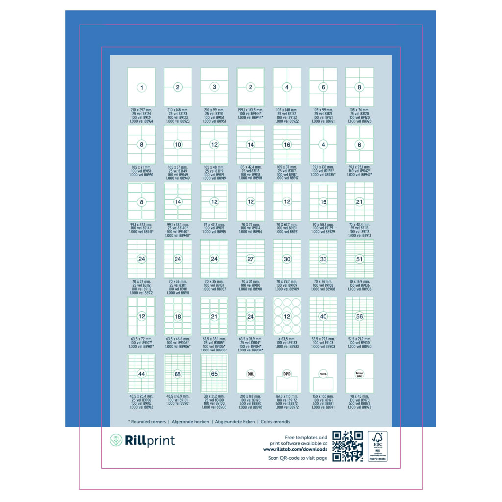 rillprint Selbstklebende Aufkleber Etiketten 105x42,4 mm 500 Blatt Weiß