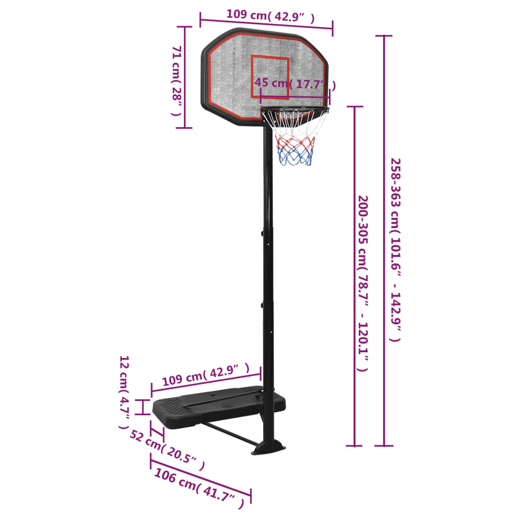 vidaXL Basketballständer Schwarz 258-363 cm Polyethylen