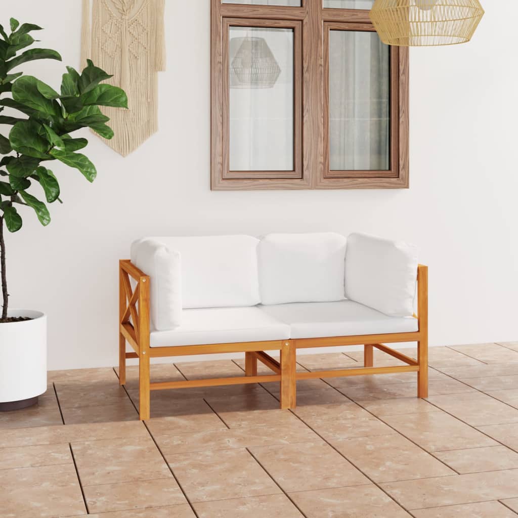 vidaXL 2-Sitzer-Gartensofa mit Creme Kissen Massivholz Teak