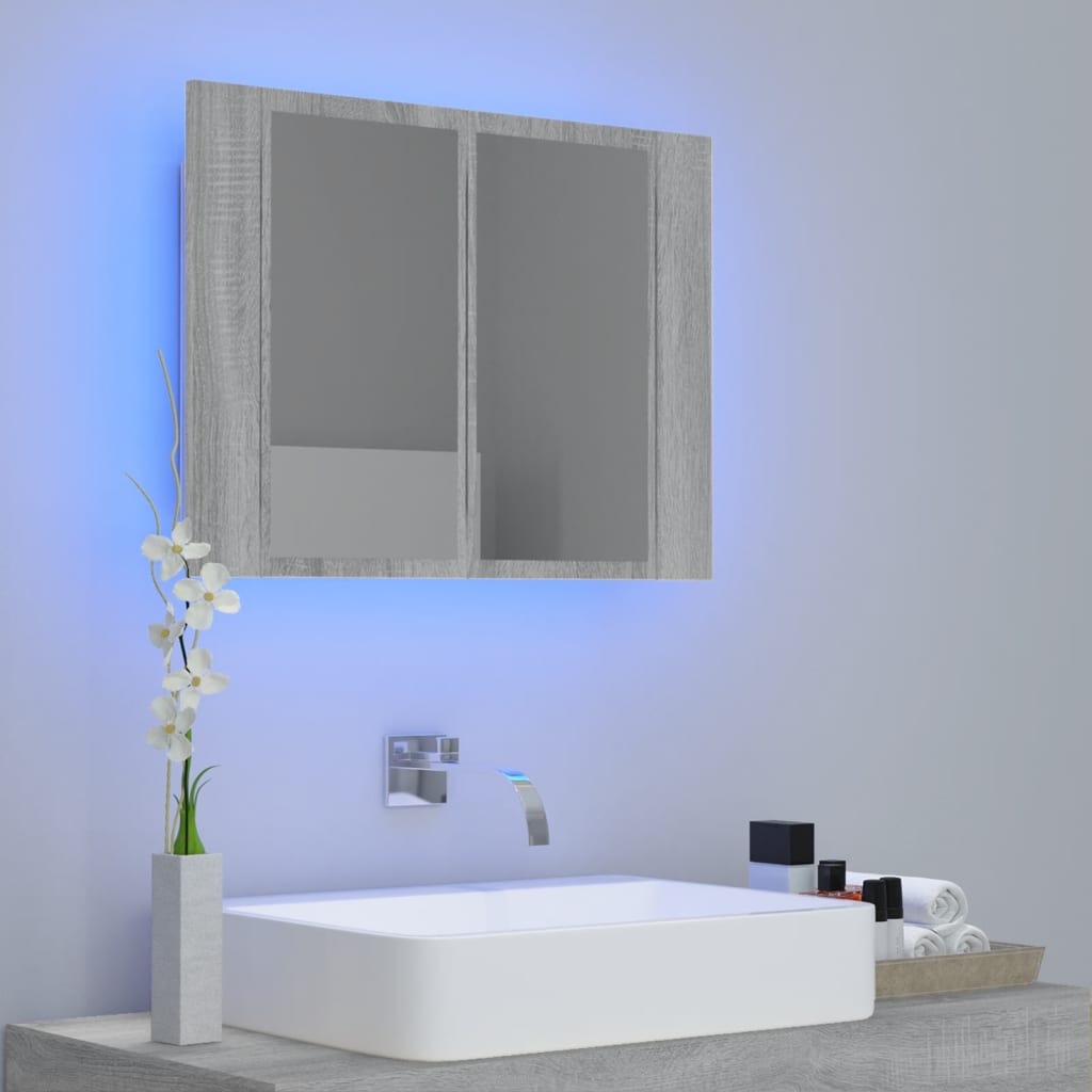 vidaXL LED-Spiegelschrank Grau Sonoma 60x12x45 cm Holzwerkstoff