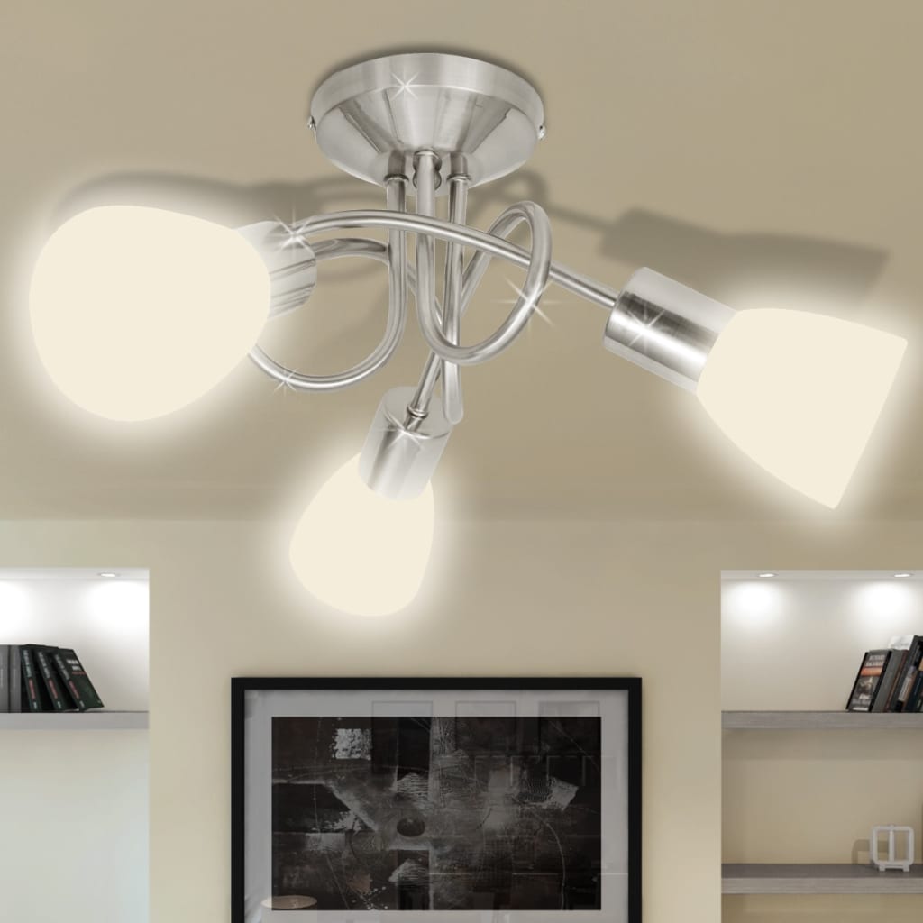 vidaXL Deckenleuchte mit Glas-Lampenschirmen für 3 E14 Glühlampen