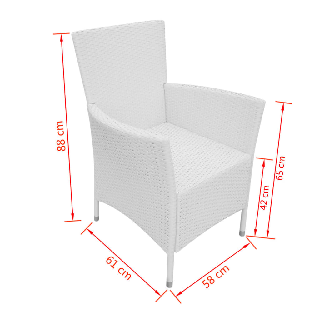 vidaXL Gartenstühle 2 Stk. mit Auflagen Poly Rattan Weiß