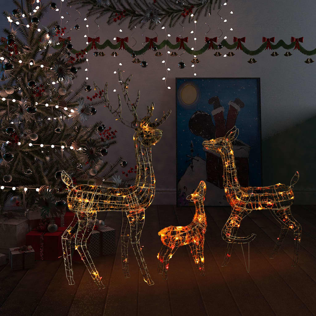vidaXL LED-Rentier-Familie Weihnachtsdeko Acryl 300 LED Bunt