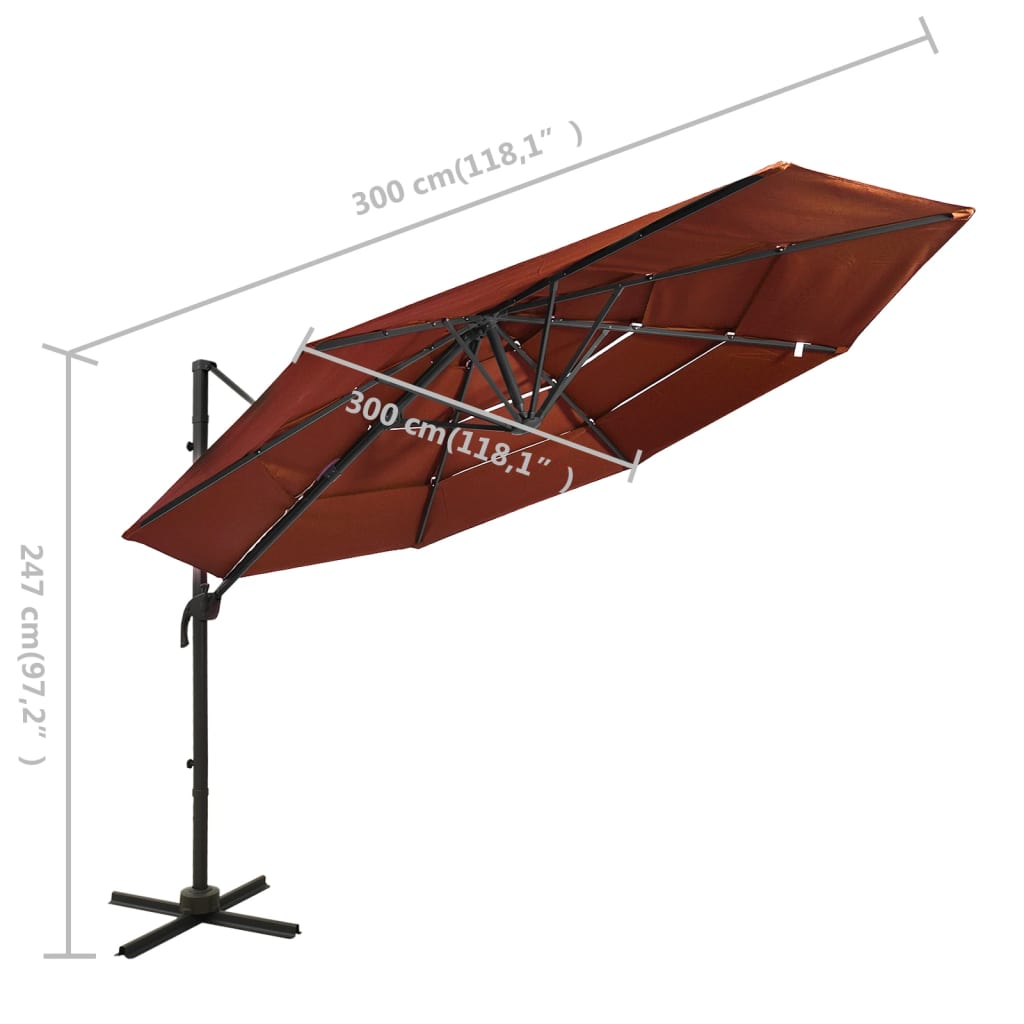 vidaXL Sonnenschirm mit Aluminium-Mast 4-lagig Terrakottarot 3x3 m