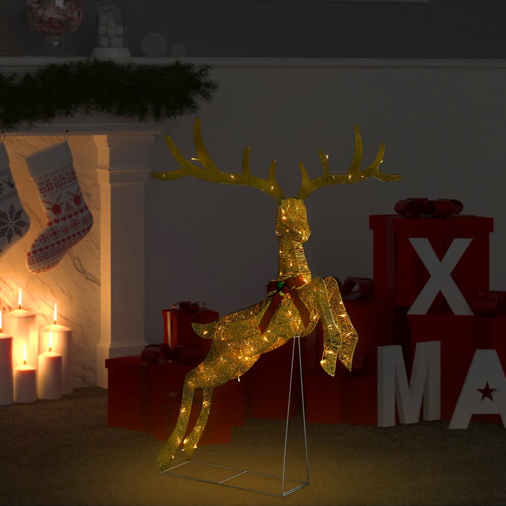 vidaXL LED-Rentier Fliegend Weihnachtsdeko 120 LEDs Gold Warmweiß