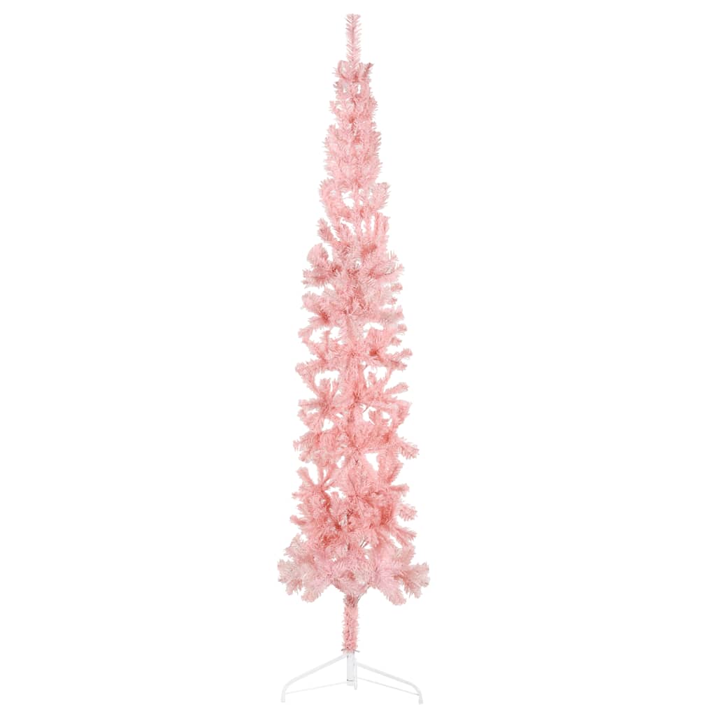 vidaXL Künstlicher Halb-Weihnachtsbaum mit Ständer Schlank Rosa 210 cm