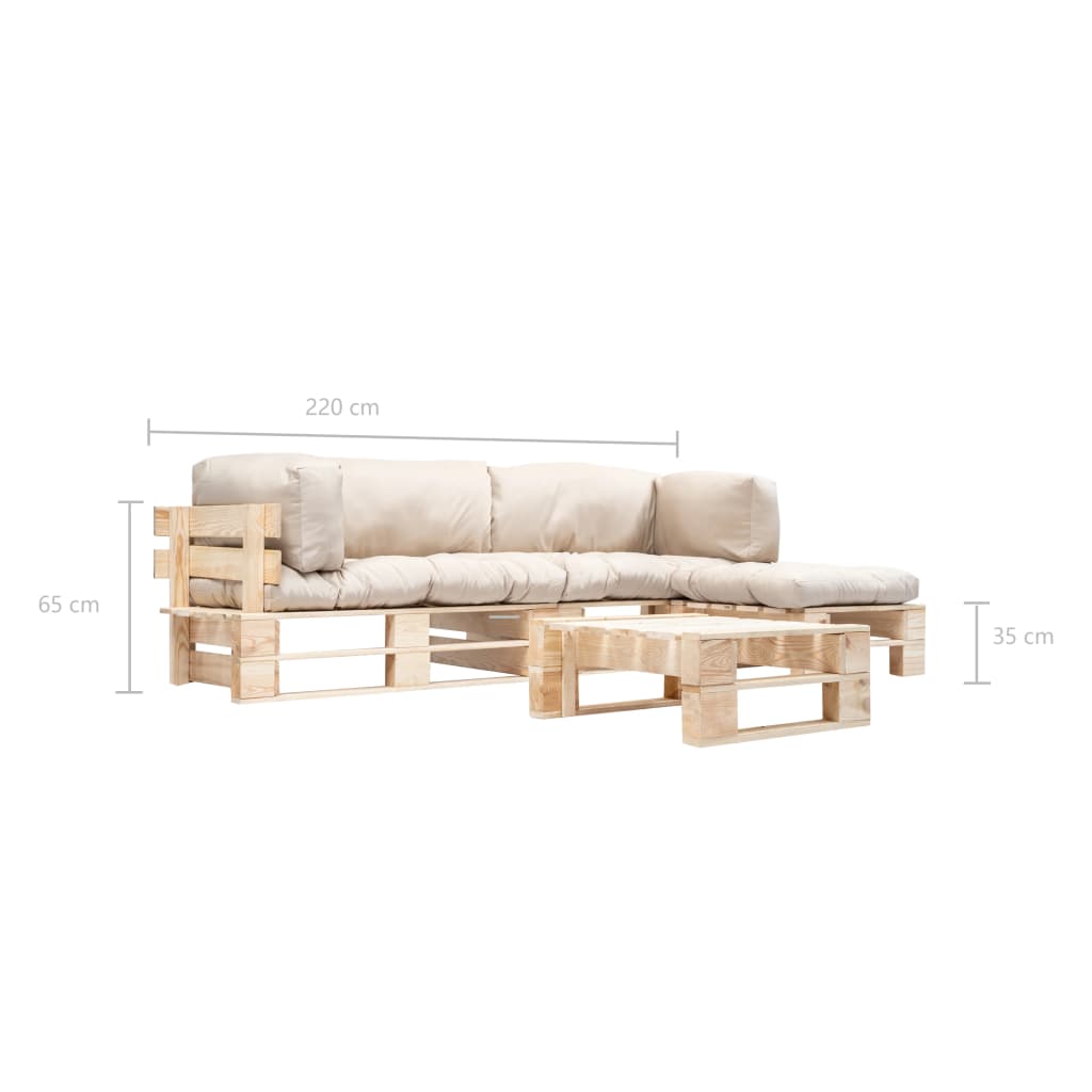 vidaXL 4-tlg. Paletten-Lounge-Set mit Kissen in Sandfarben Holz