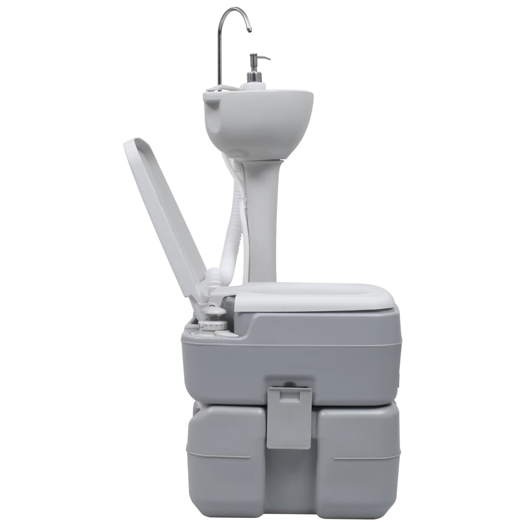 vidaXL Campingtoilette und Handwaschbecken Set Tragbar Grau
