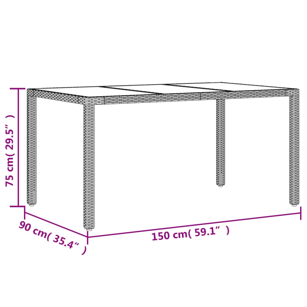 vidaXL Gartentisch mit Glasplatte Beige 150x90x75 cm Poly Rattan