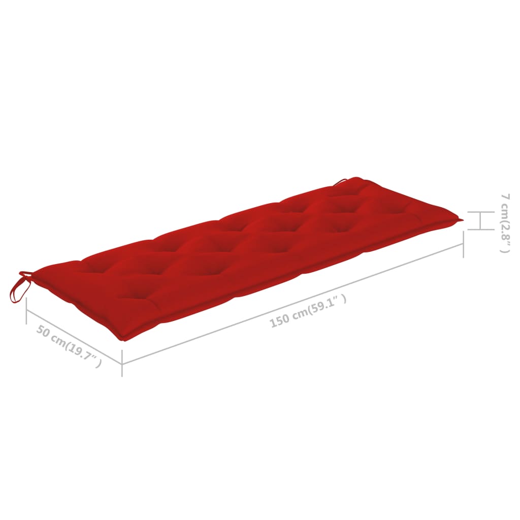 vidaXL Gartenbank mit Roter Auflage 150 cm Massivholz Teak
