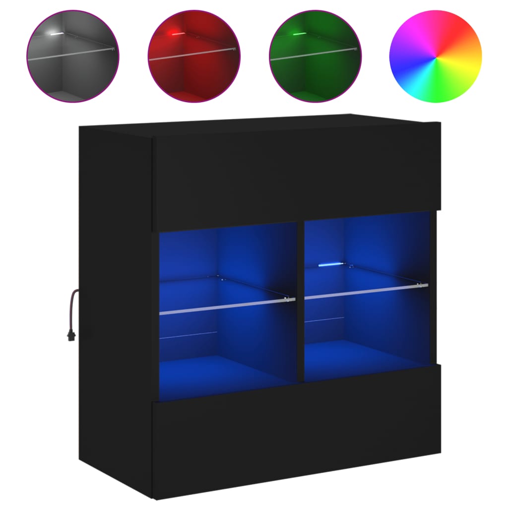 vidaXL TV-Wandschrank mit LED-Leuchten Schwarz 58,5x30x60,5 cm
