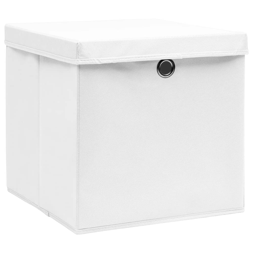 vidaXL Aufbewahrungsboxen mit Deckeln 10 Stk. Weiß 32x32x32 cm Stoff