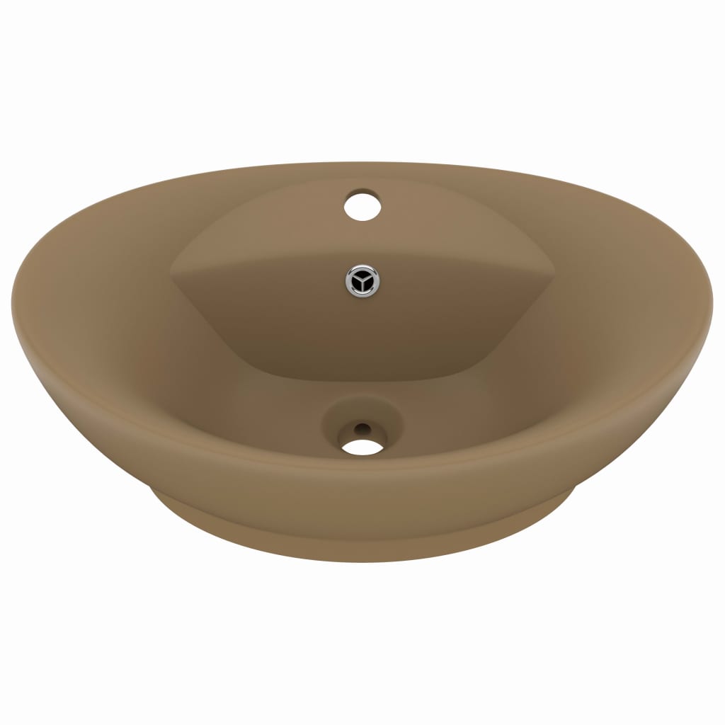 vidaXL Luxus-Waschbecken Überlauf Oval Matt Creme 58,5x39cm Keramik