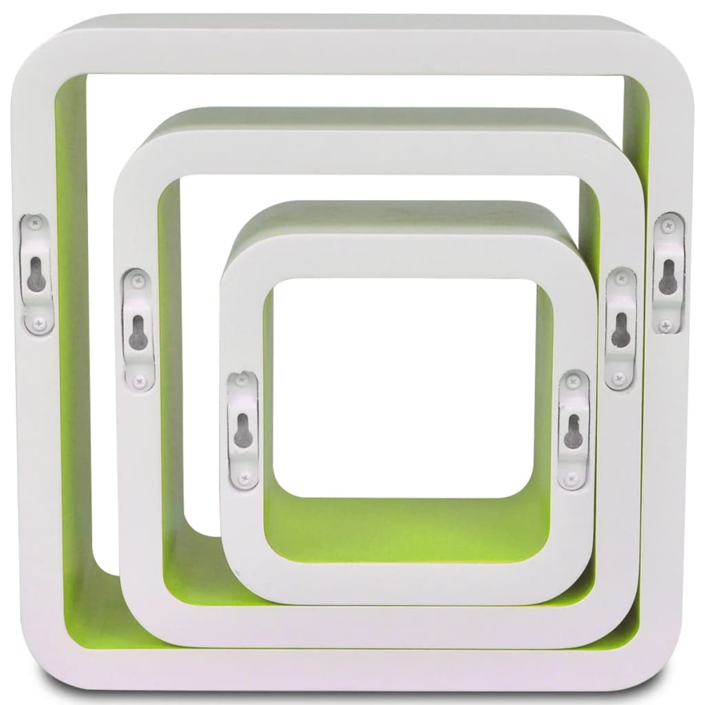 3er Set MDF Wandregal Hängeregal Cube Regal für Bücher/DVD, weiß-grün