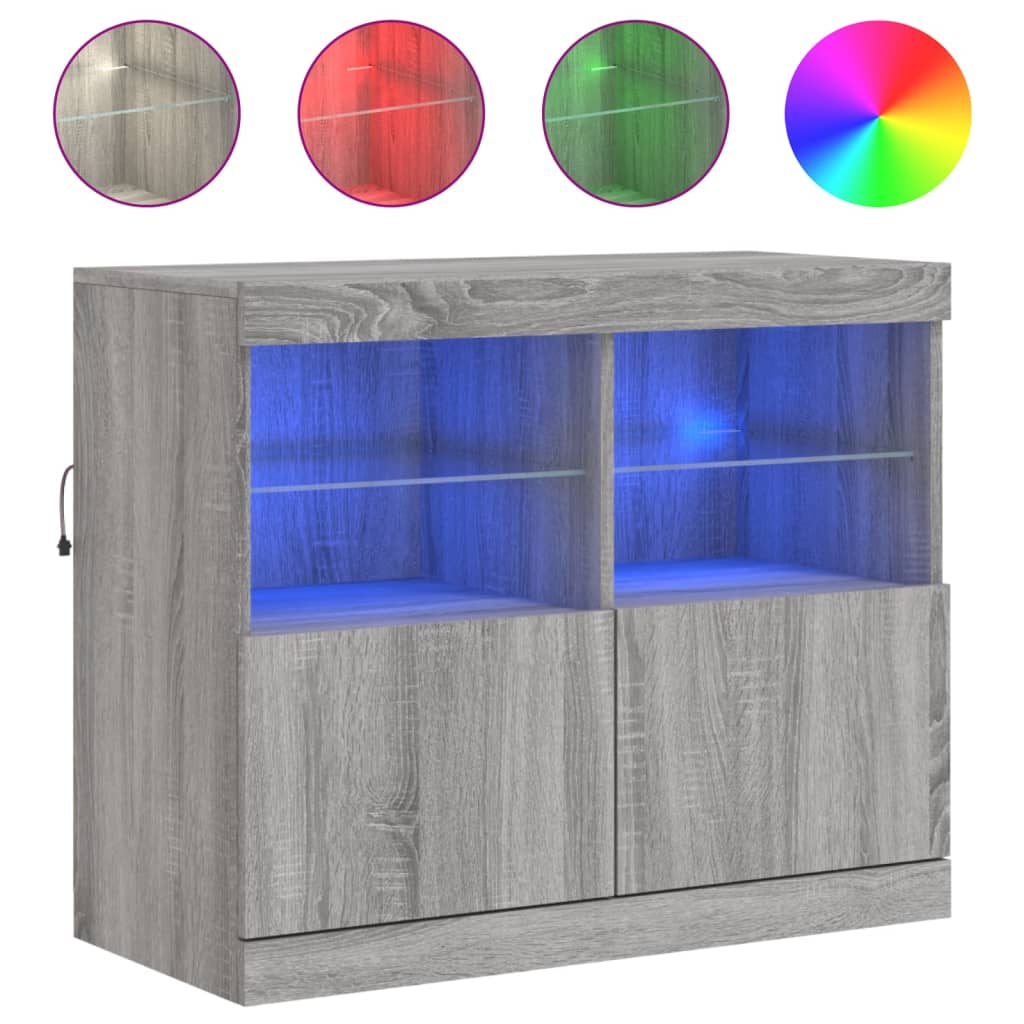 vidaXL Sideboard mit LED-Leuchten Grau Sonoma 81x37x67 cm