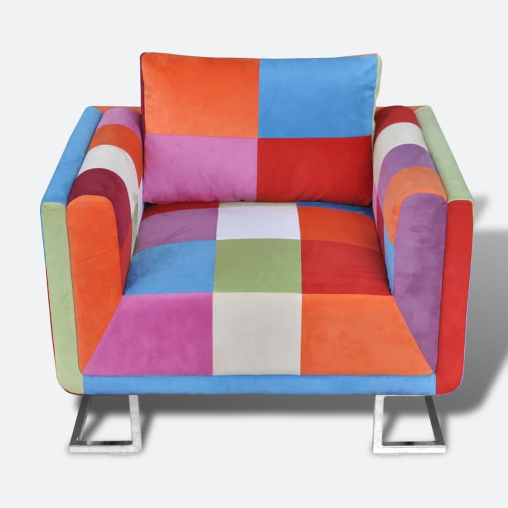 vidaXL Würfel-Sessel mit verchromten Füßen Patchwork-Design Stoff