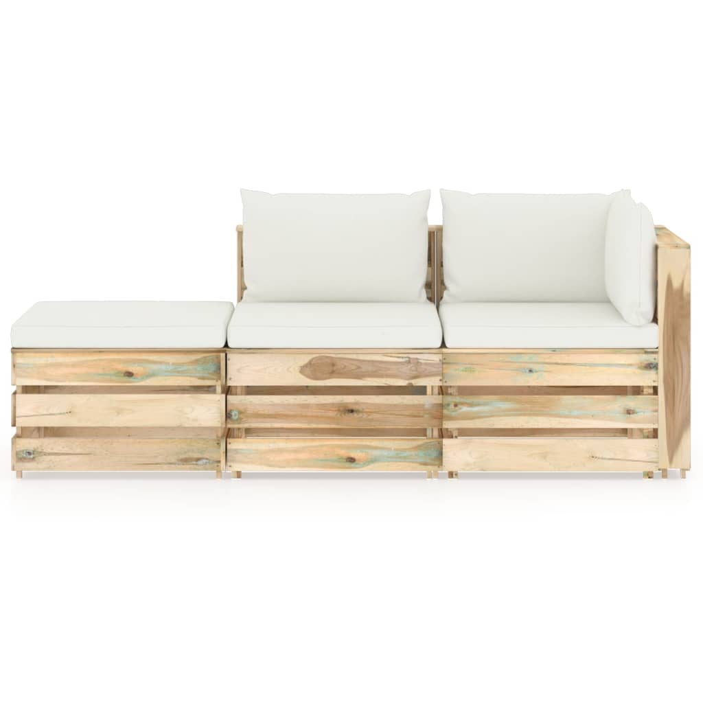 vidaXL 3-tlg. Garten-Lounge-Set mit Kissen Grün Imprägniertes Holz