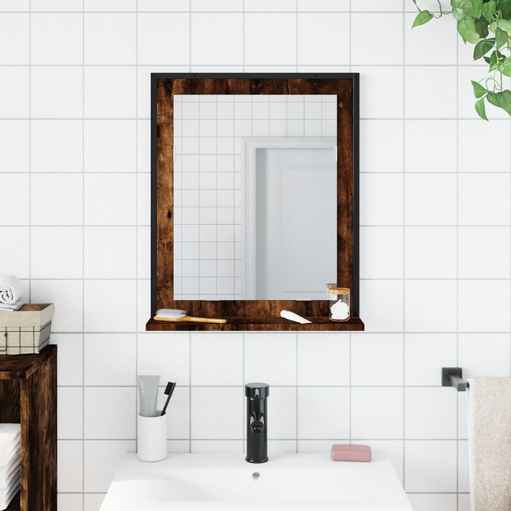 vidaXL Badspiegel mit Ablage Räuchereiche 50x12x60 cm Holzwerkstoff
