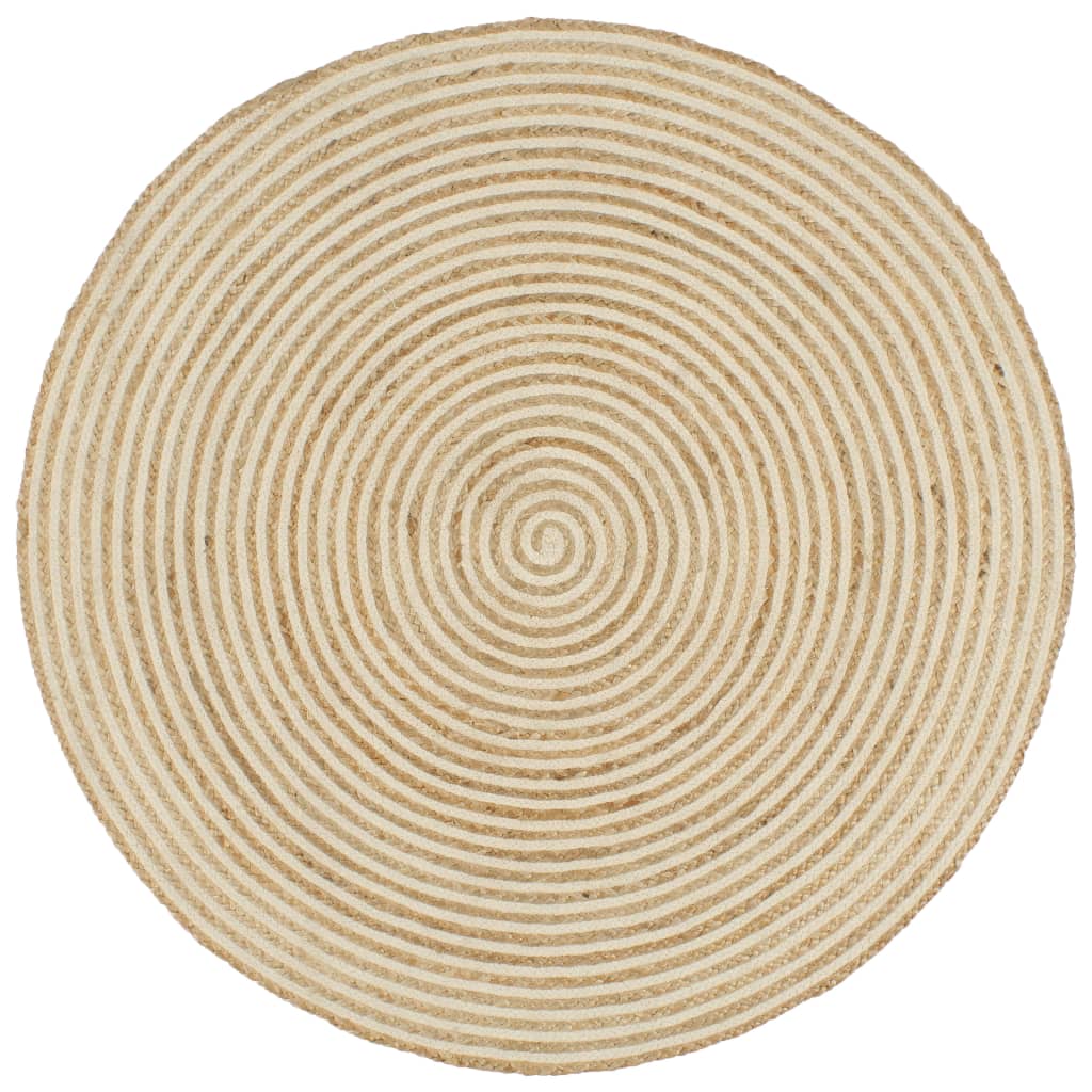 vidaXL Teppich Handgefertigt Jute mit Spiralen-Design Weiß 90 cm
