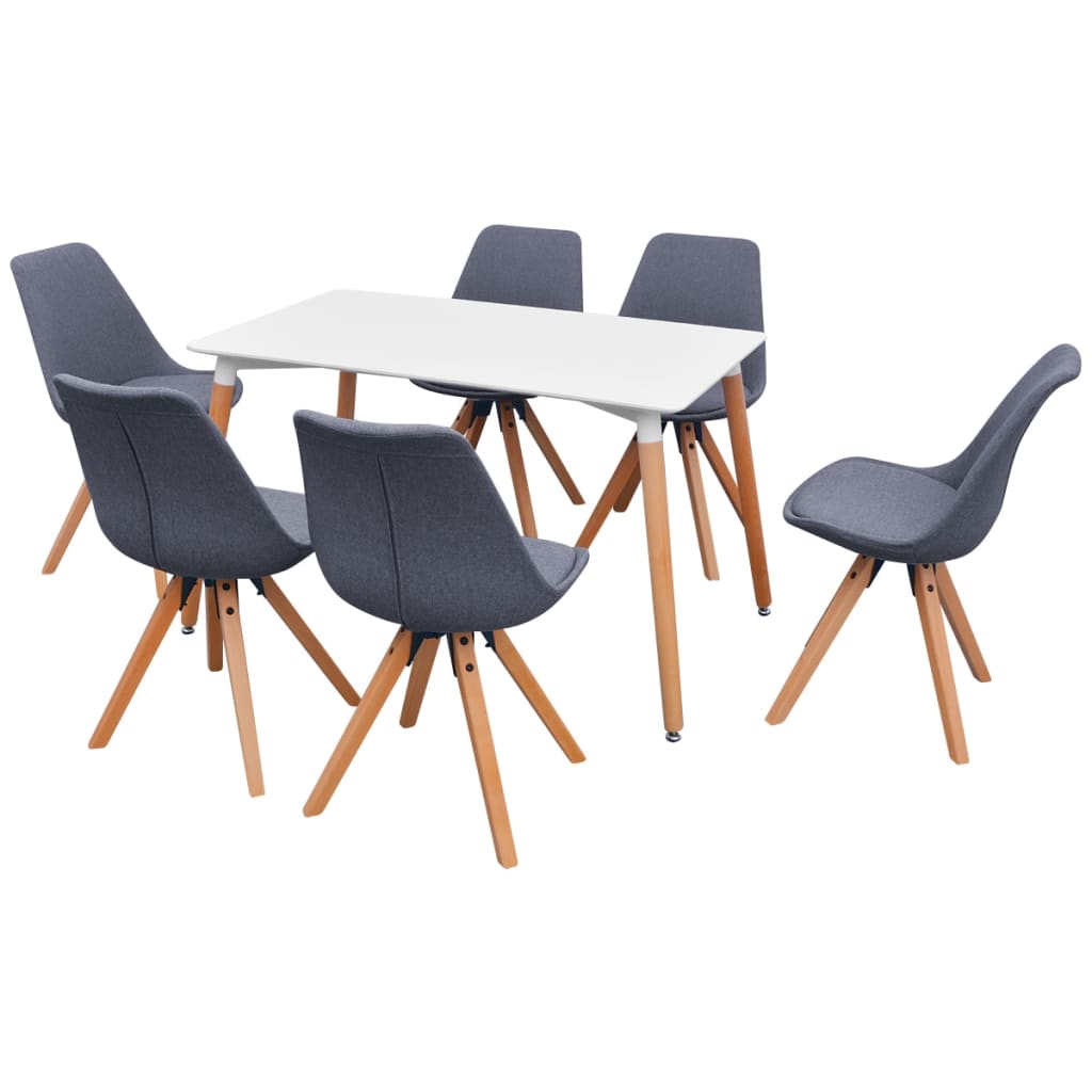 vidaXL 7-teilige Essgruppe Tisch Stühle Weiß und Hellgrau