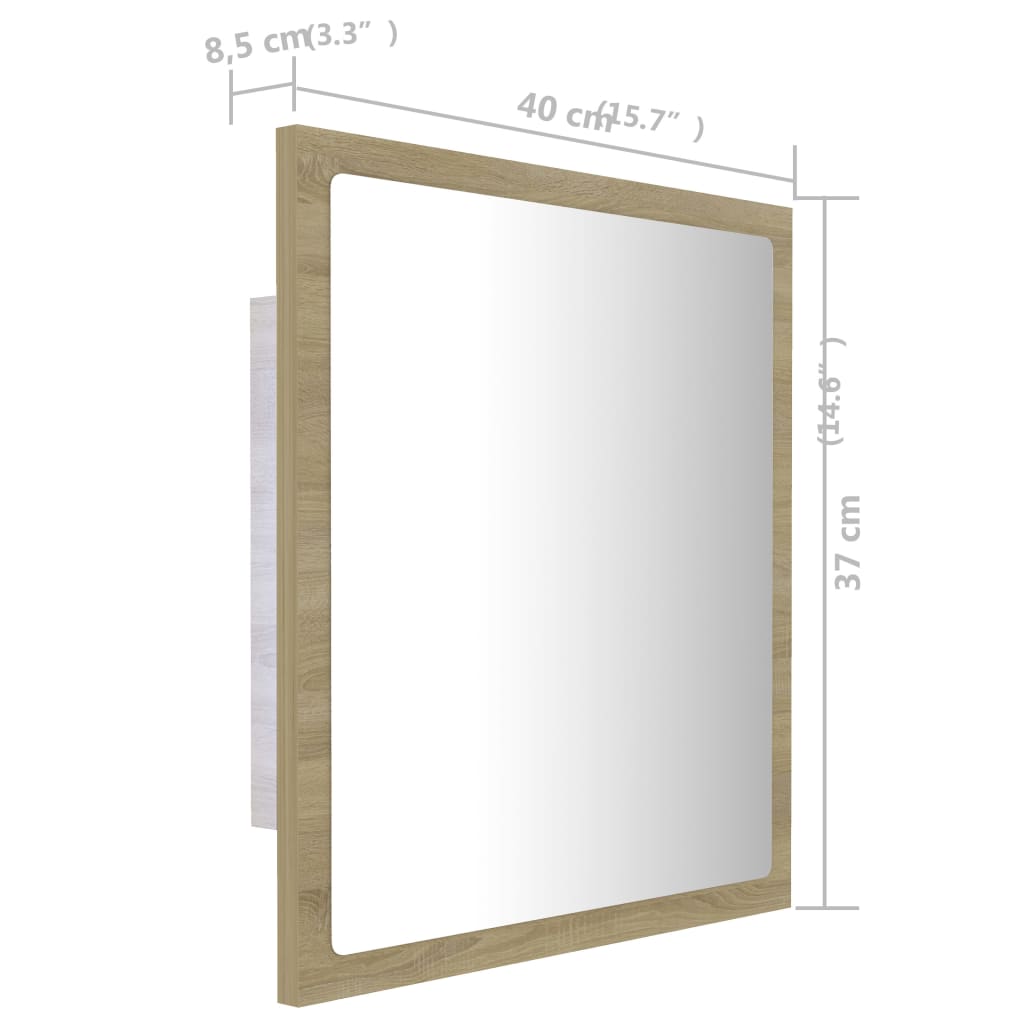 vidaXL LED-Badspiegel Sonoma-Eiche 40x8,5x37 cm Acryl