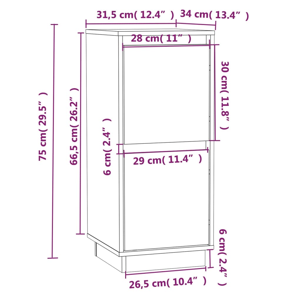 vidaXL Sideboards 2 Stk. Schwarz 31,5x34x75 cm Massivholz Kiefer