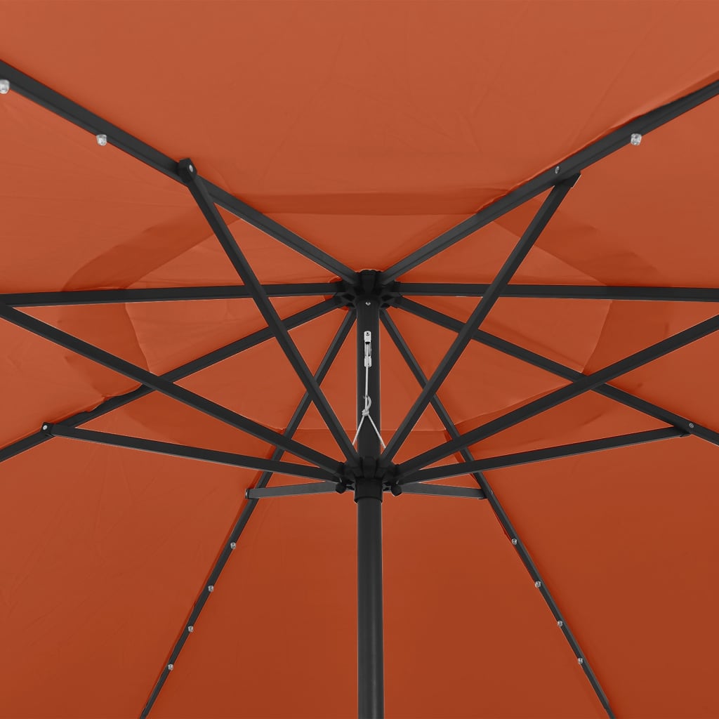 vidaXL Sonnenschirm mit LED-Leuchten und Metallmast 400 cm Terrakotta