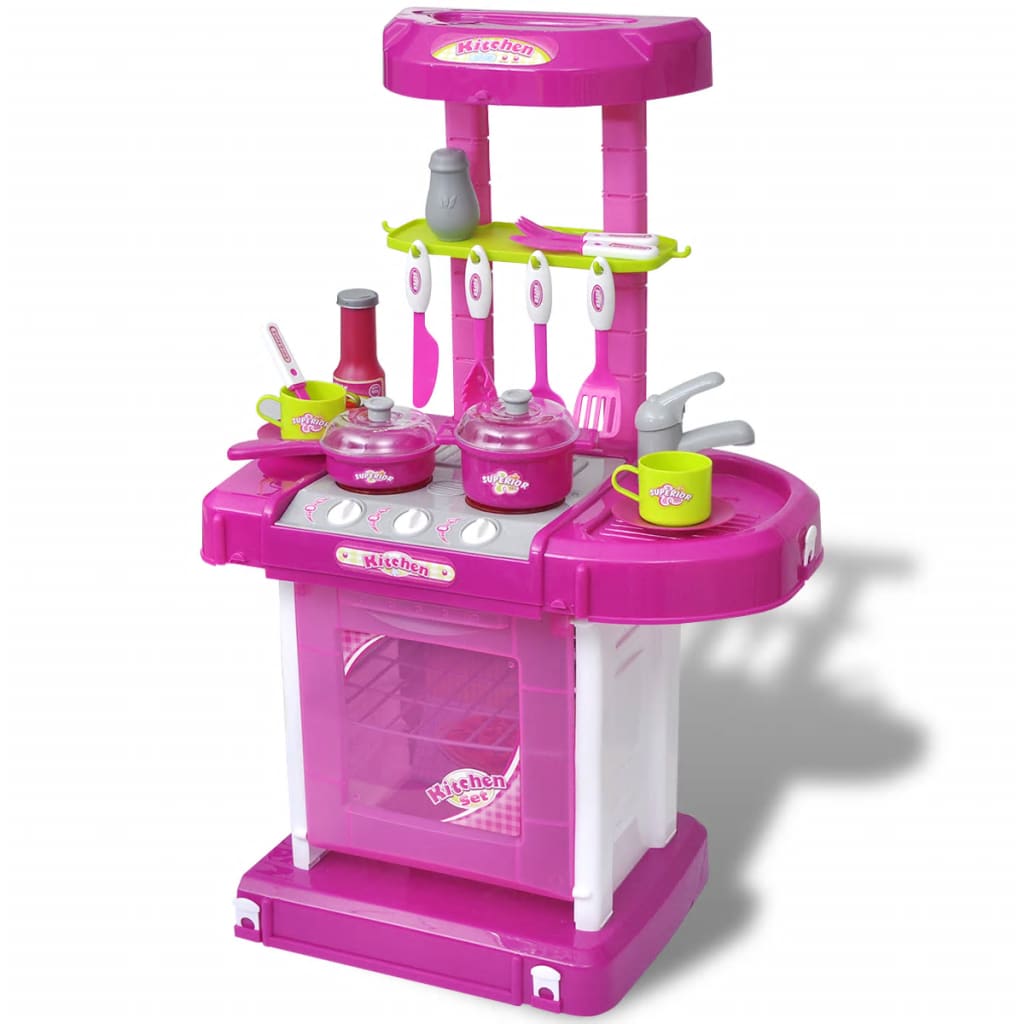 vidaXL Kinderküche Spielküche mit Licht und Soundeffekten Rosa Spielzeugküche 