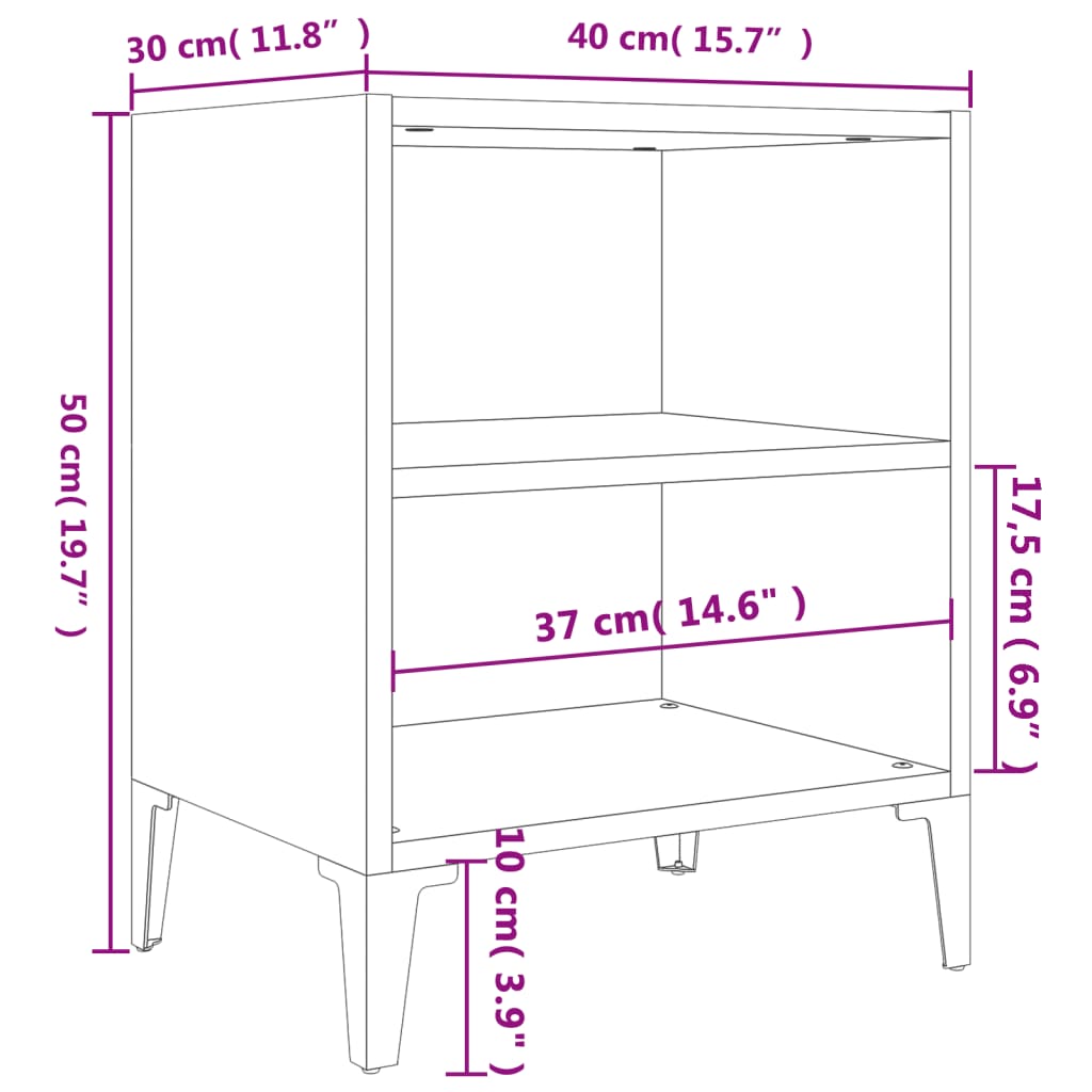vidaXL Nachttisch mit Metallbeinen Sonoma-Eiche und Weiß 40x30x50 cm