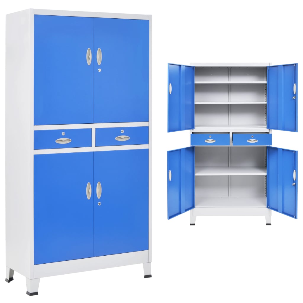 vidaXL Büroschrank mit 4 Türen Metall 90 x 40 x 180 cm Grau und Blau