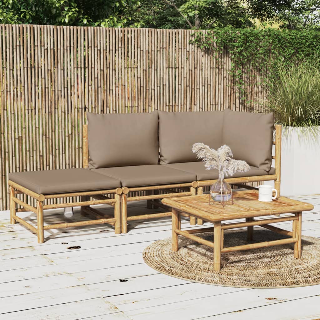 vidaXL 3-tlg. Garten-Lounge-Set mit Taupe Kissen Bambus