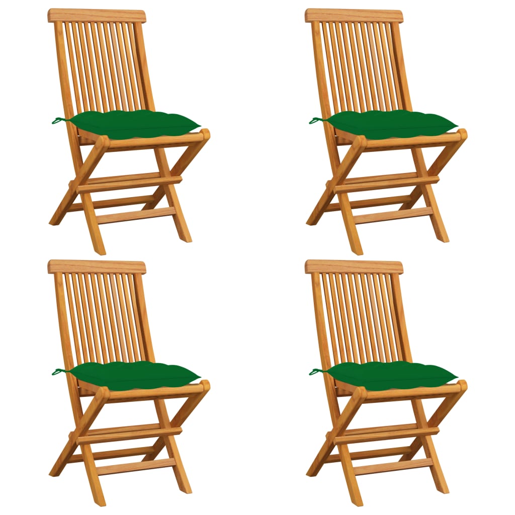 vidaXL Gartenstühle mit Grünen Kissen 4 Stk. Massivholz Teak