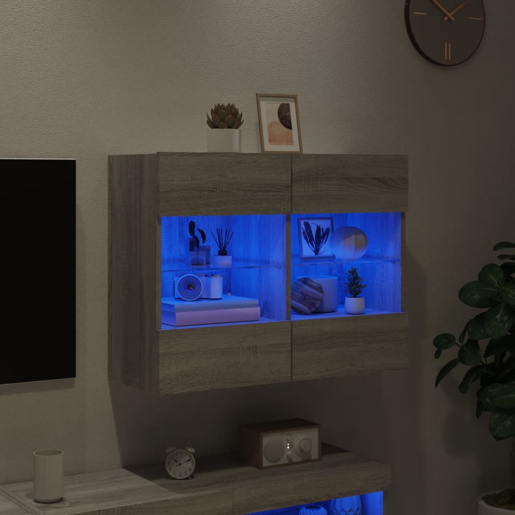 vidaXL TV-Wandschrank mit LED-Leuchten Grau Sonoma 78,5x30x60,5 cm