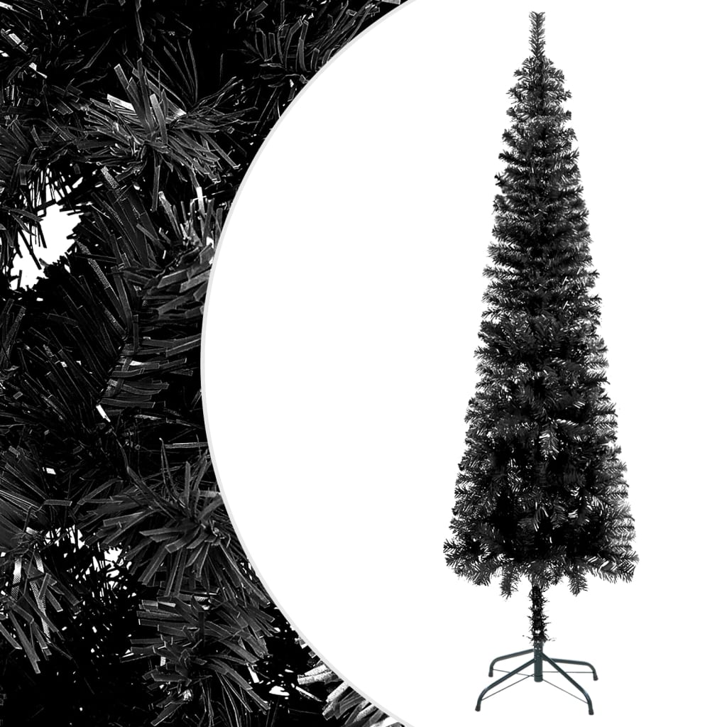 vidaXL Weihnachtsbaum Schlank mit Beleuchtung & Kugeln Schwarz 210 cm