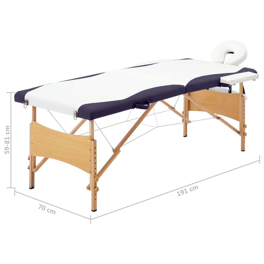 vidaXL Massageliege Klappbar 2-Zonen mit Holzgestell Weiß und Lila