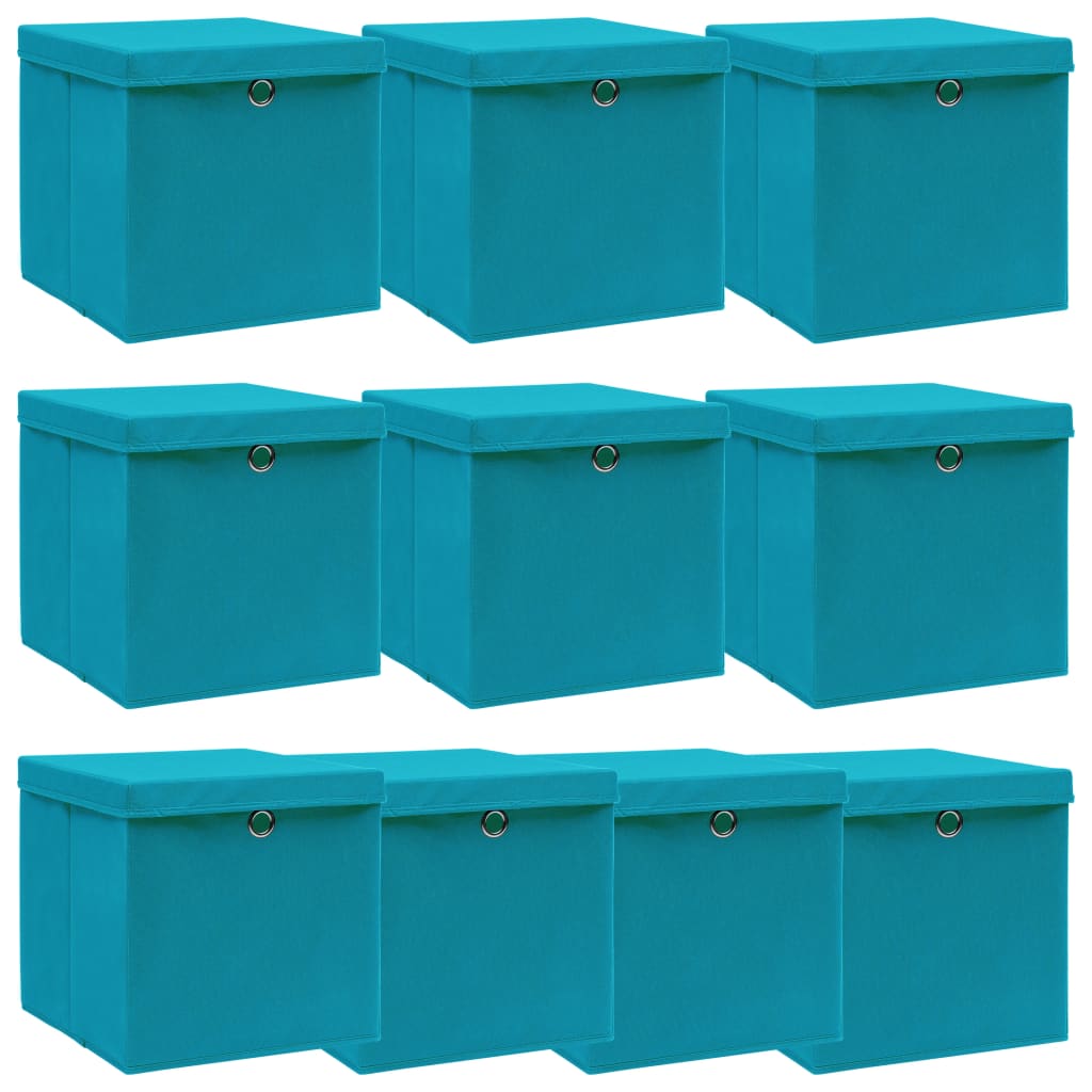 vidaXL Aufbewahrungsboxen mit Deckeln 10Stk. Babyblau 32x32x32cm Stoff